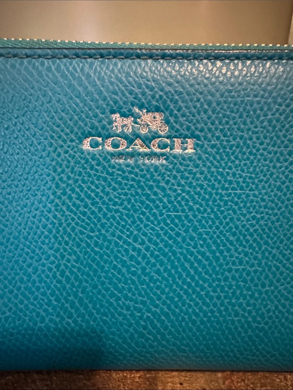 Coach Teal Zip-Around Wristlet Wallet